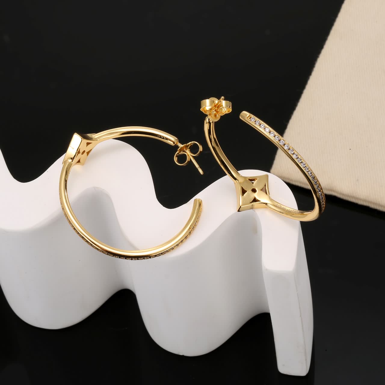 Louis Vuitton Gold Hoop Earrings with Diamond Accents